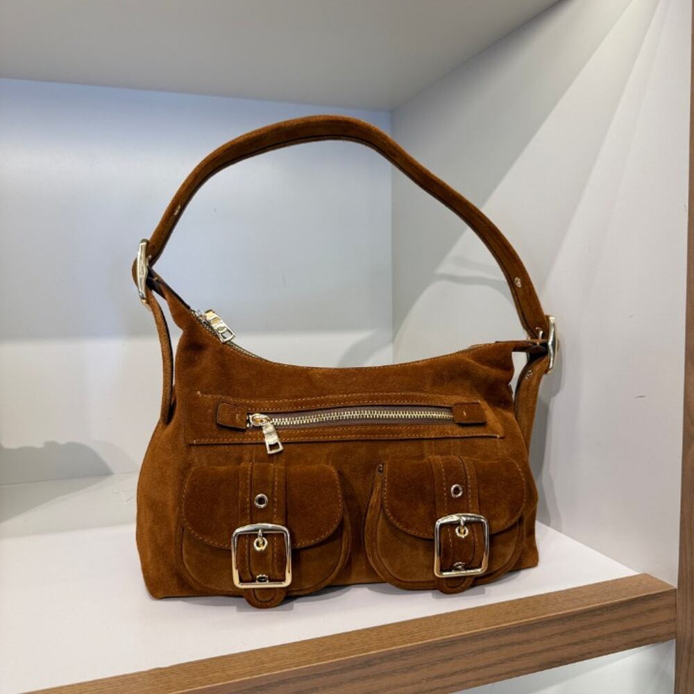 New‼️Coach Allison Zip Top Shoulder Bag CFO84 suede/Gold/Warm Brown